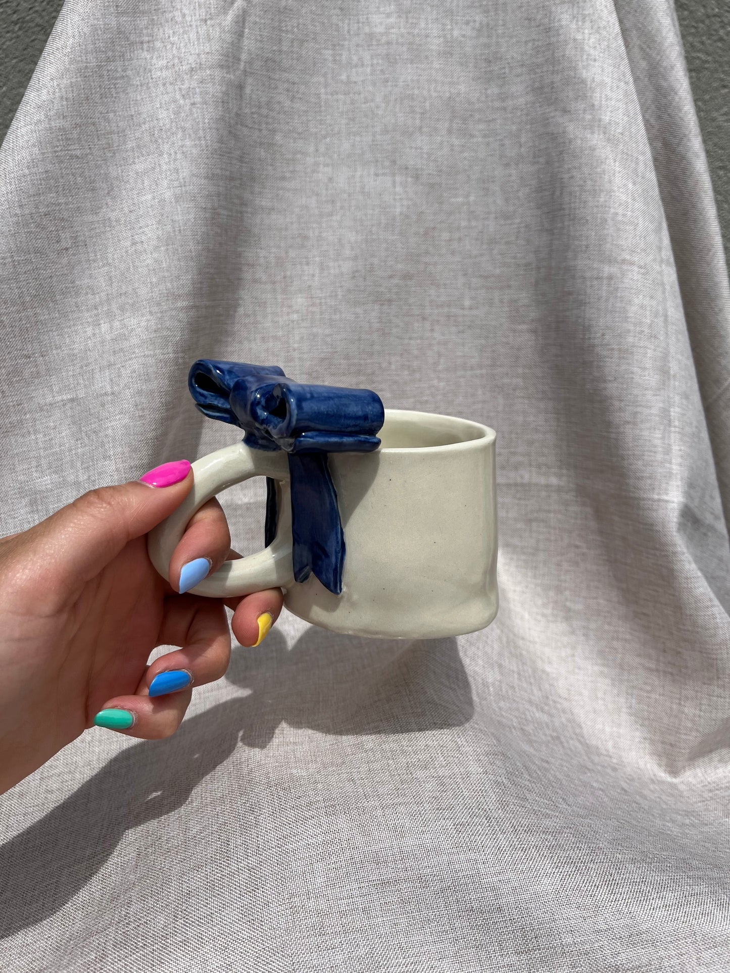Navy Blue Bow Ceramic Handmade Mug