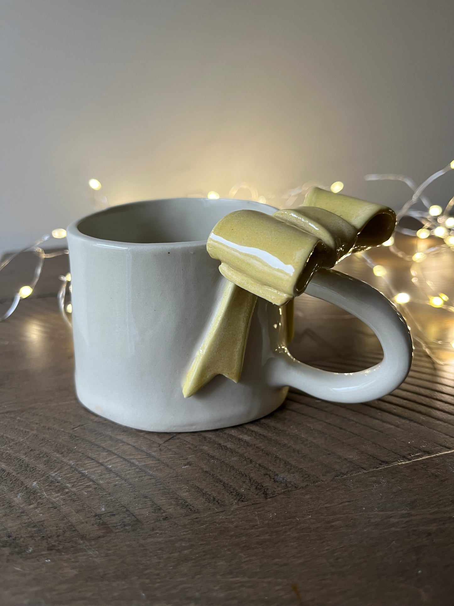 Champagne Yellow Ceramic Bow Mug