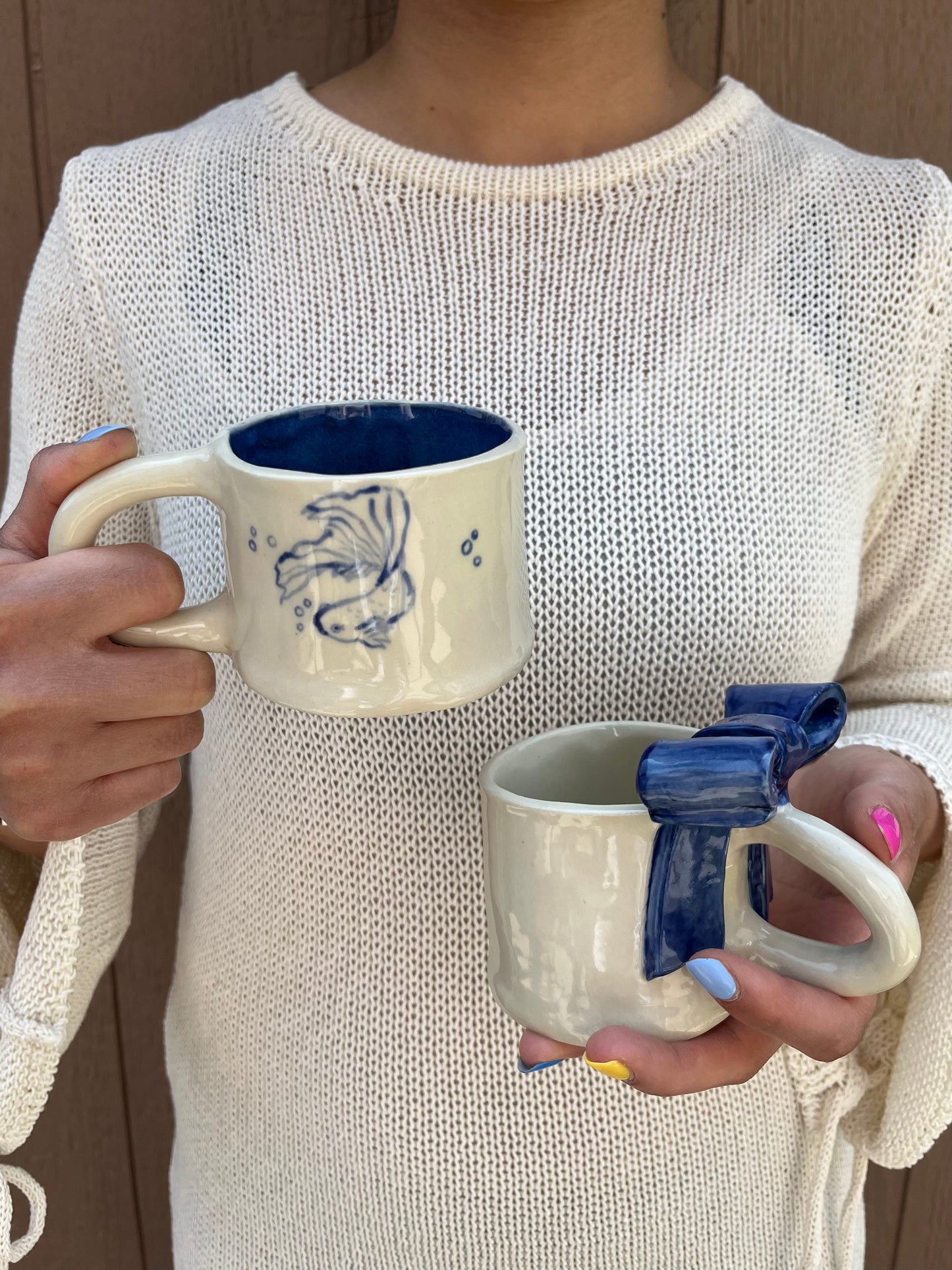 Navy Blue Bow Ceramic Handmade Mug