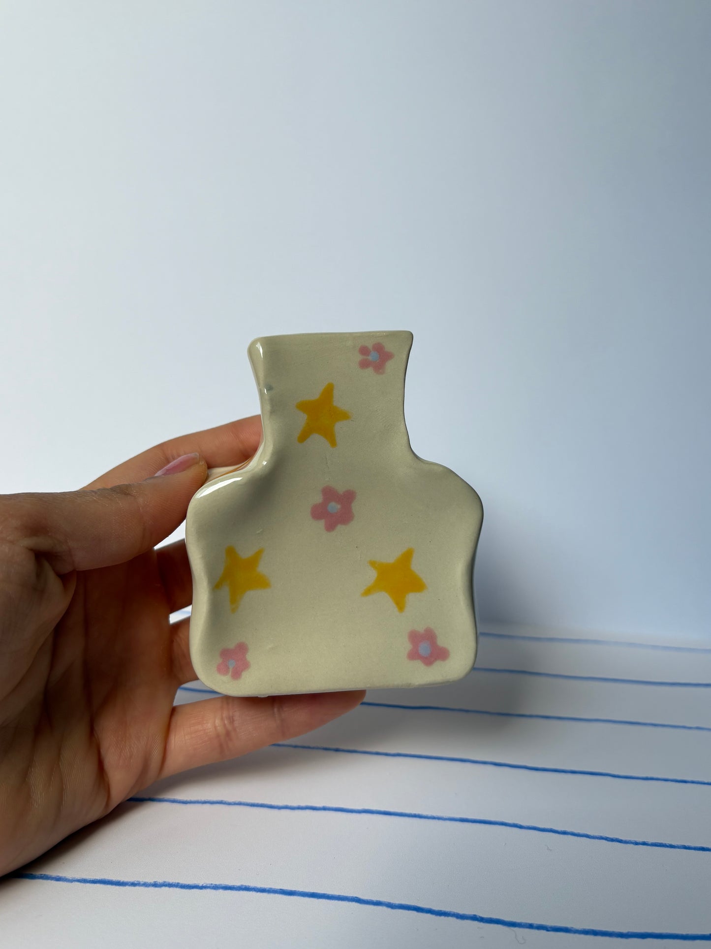 Stars & Pink Flowers Stripes Bud Vase