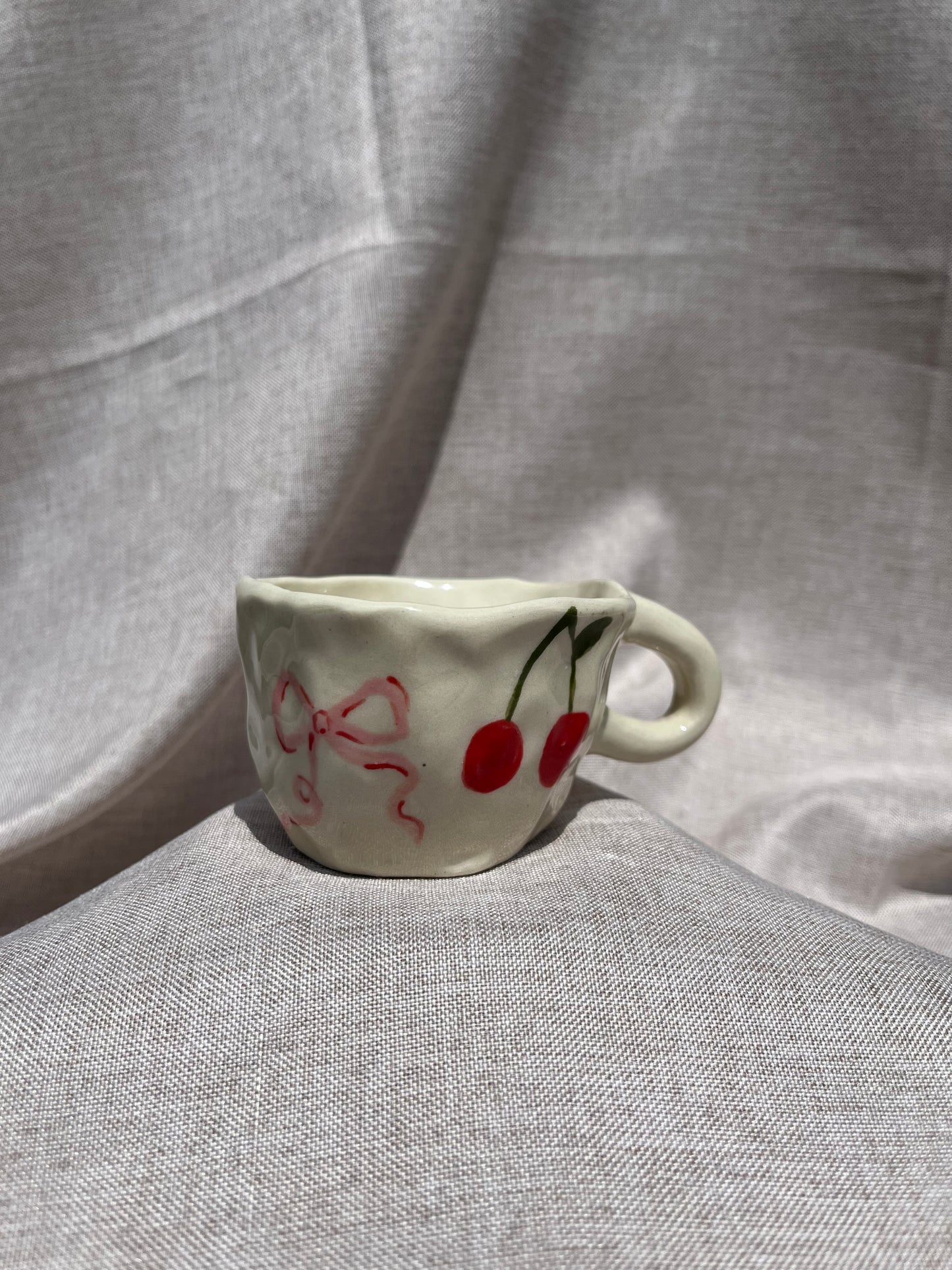 Cherries and bows handmade espresso cup