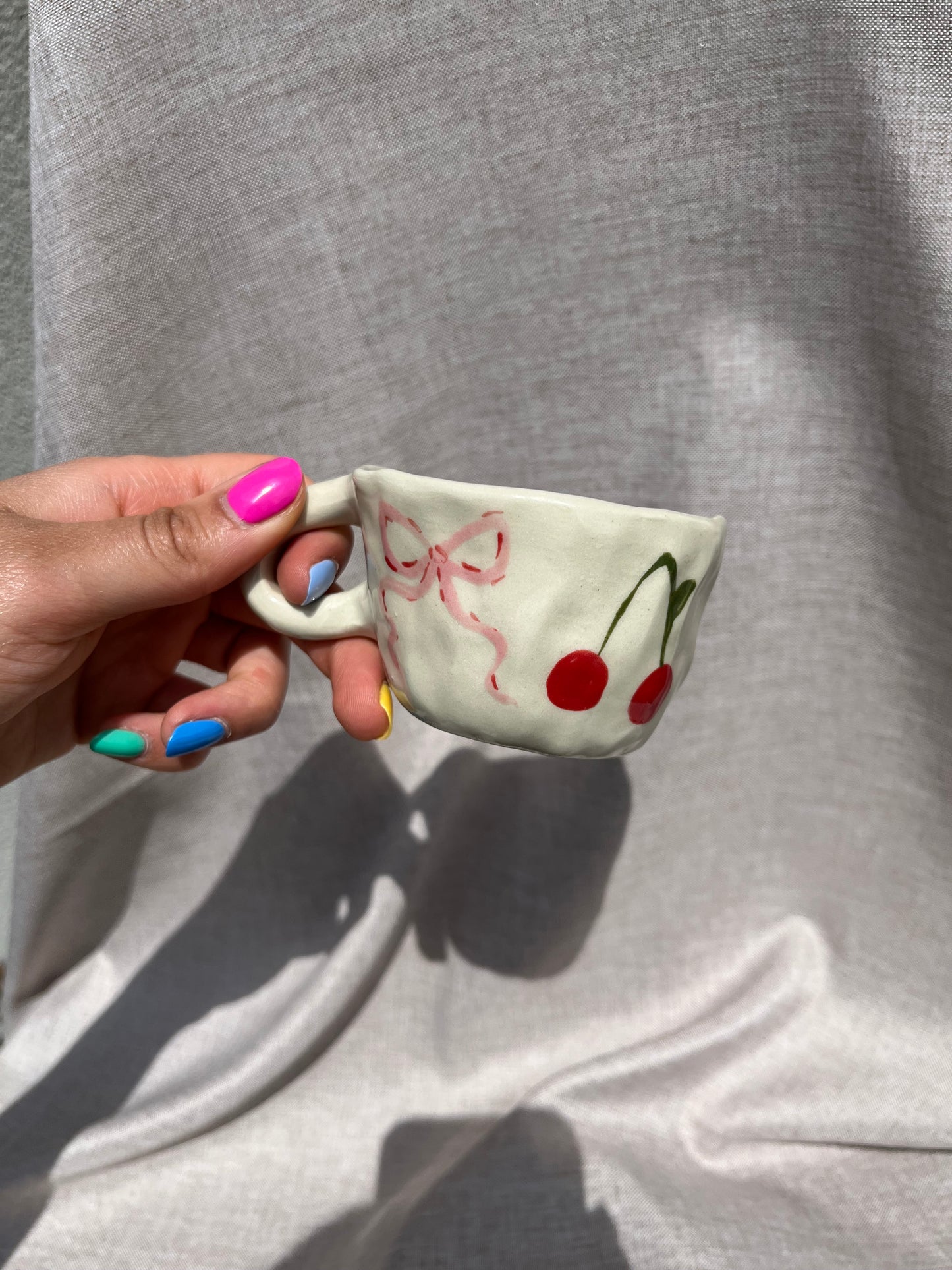 Cherries and bows handmade espresso cup