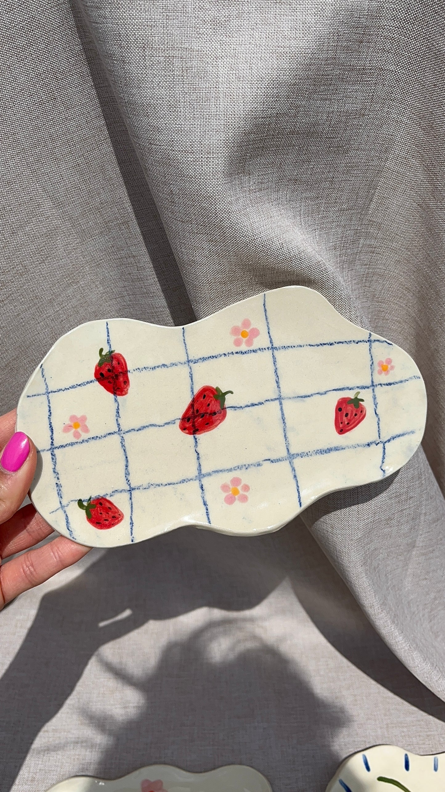 Strawberries and blue lines trinket dish