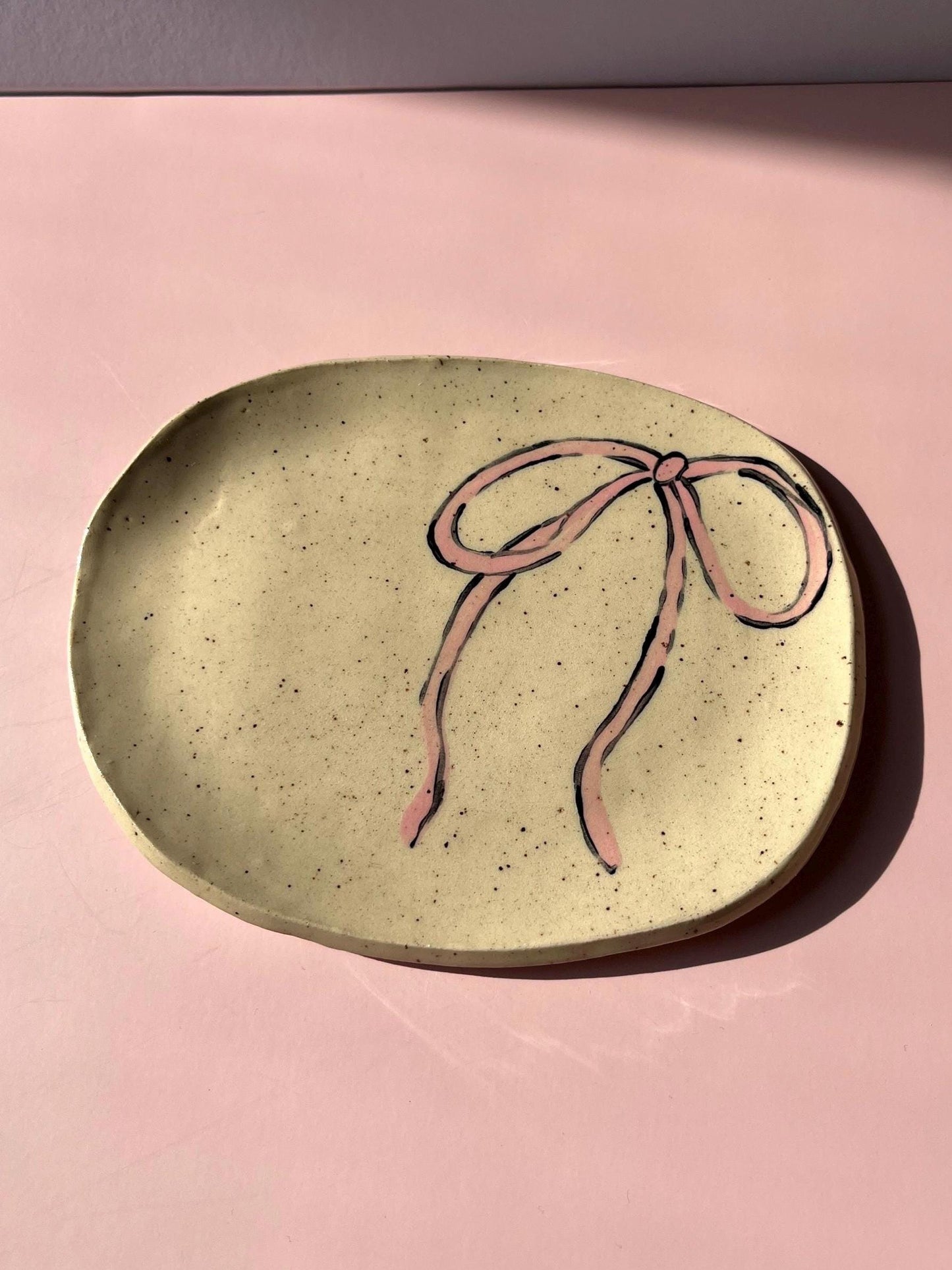 Pink Ribbon Handmade Ceramic Trinket Dish