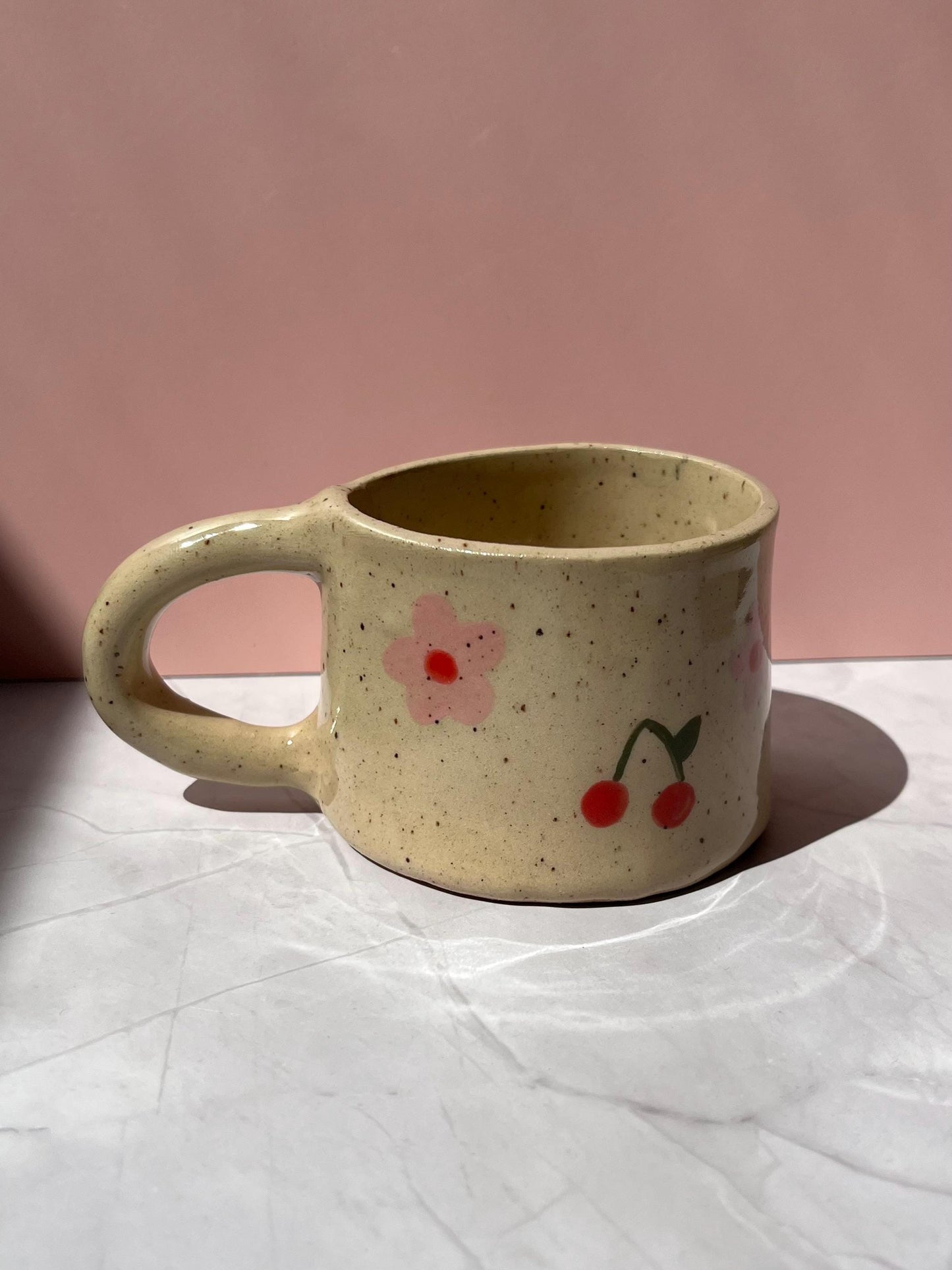 Flowers and Cherries Handmade Ceramic Mug