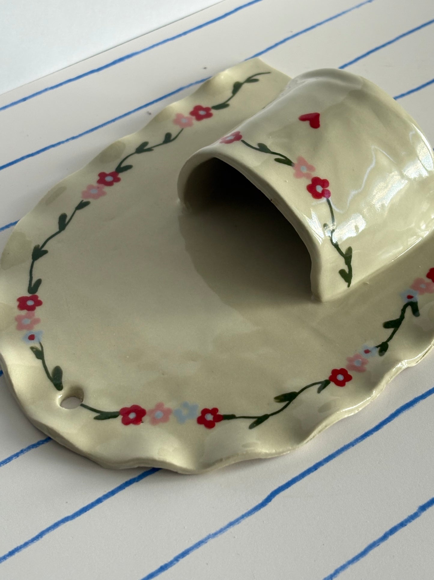 Pink, Blue, & Red Floral Ceramic Wall Vase