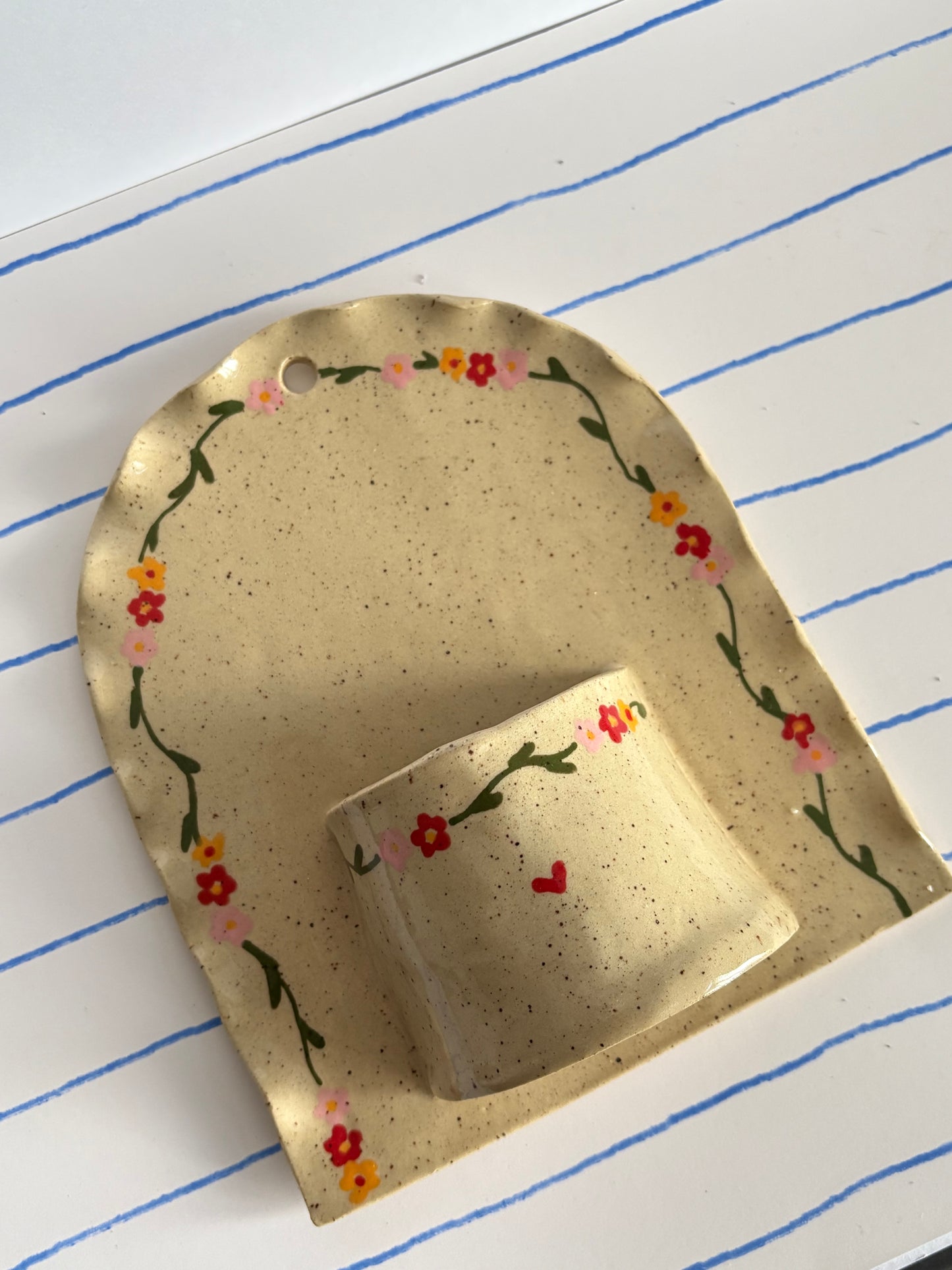 Speckled Red, Yellow, & Pink Floral Ceramic Wall Vase