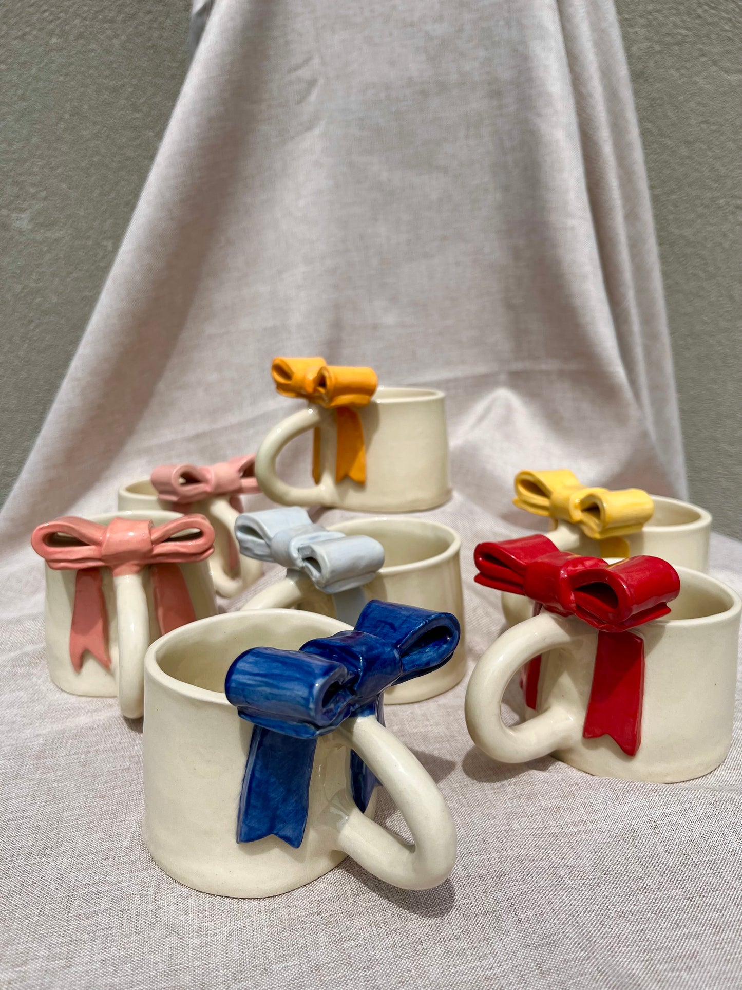 Navy Blue Bow Ceramic Handmade Mug