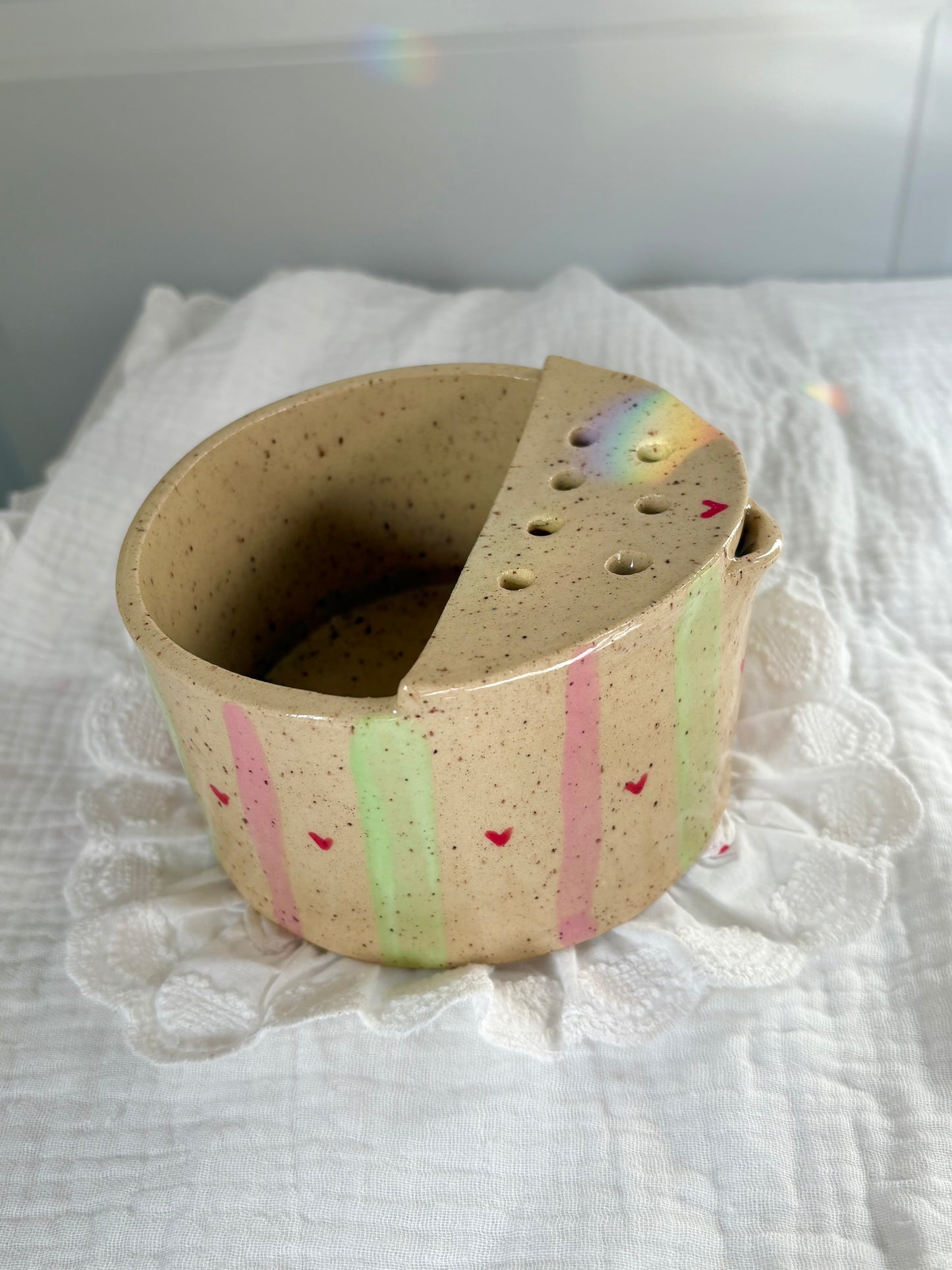 Green & Pink Stripes Berry Bowl
