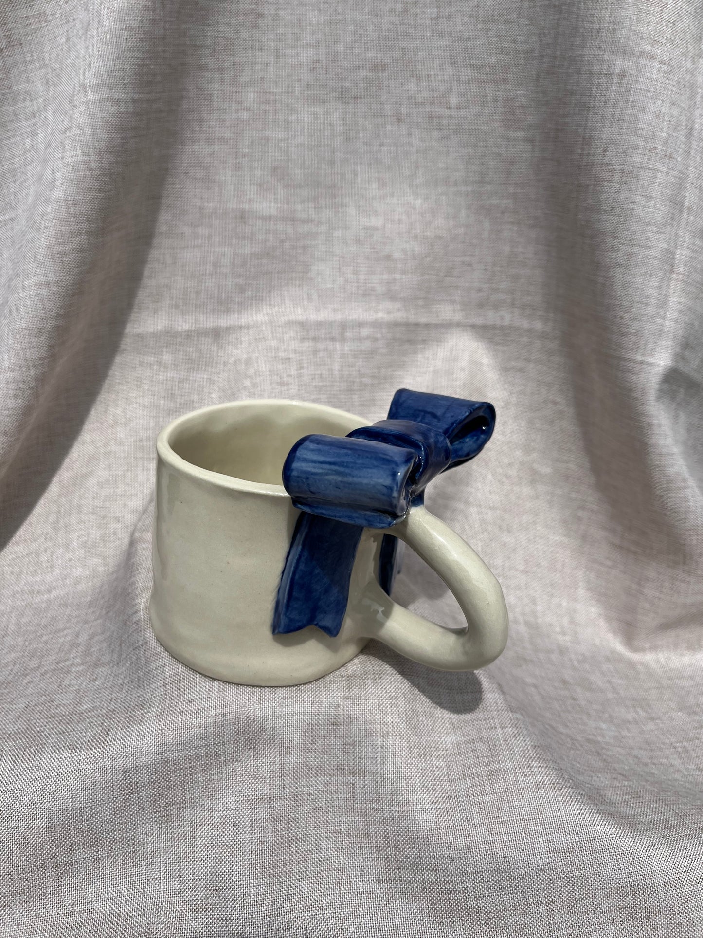 Navy Blue Bow Ceramic Handmade Mug