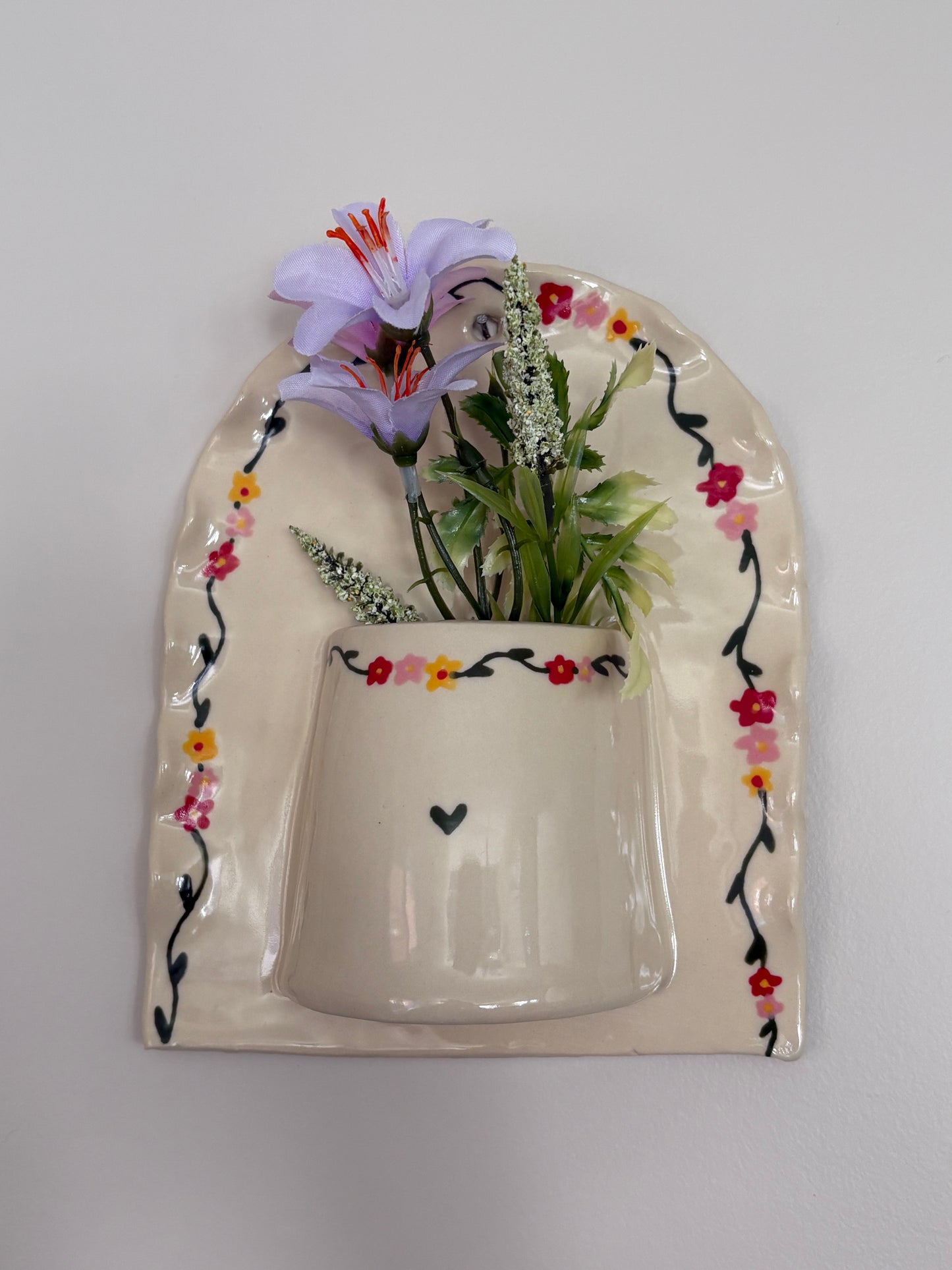 Pink, Blue, & Red Floral Ceramic Wall Vase