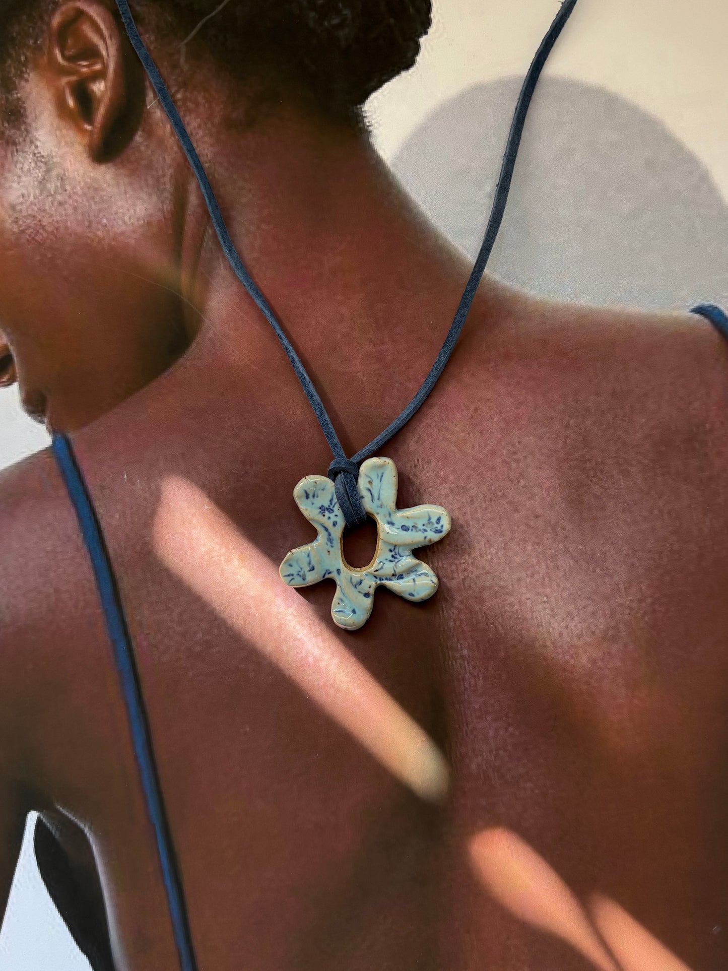 Speckled Blue Flower Necklace