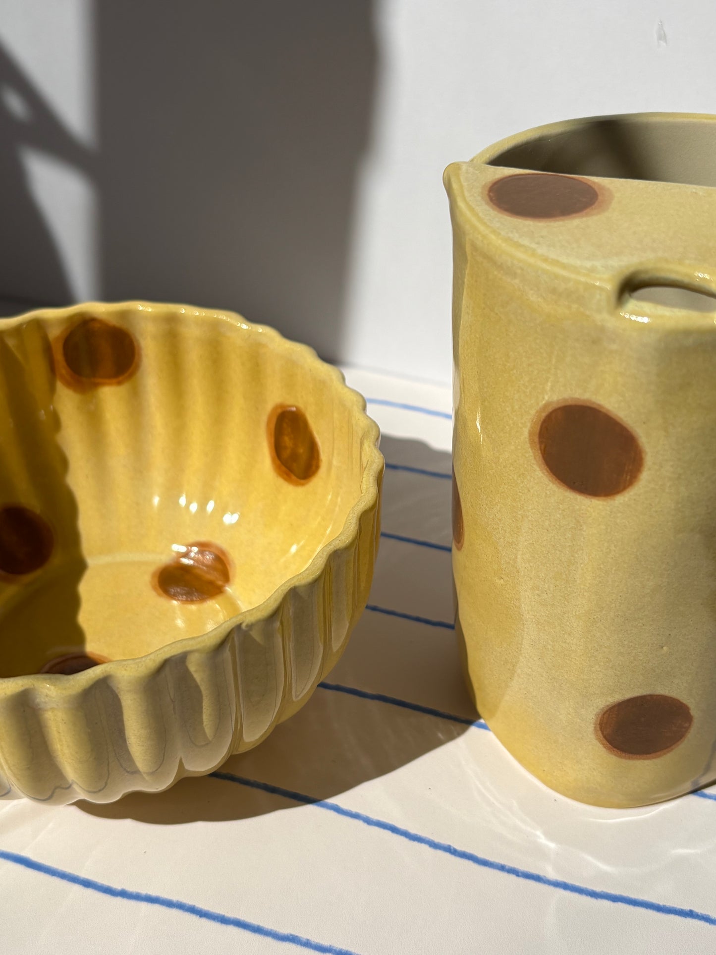 Yellow & Brown Polka Dot Breakfast Bowl