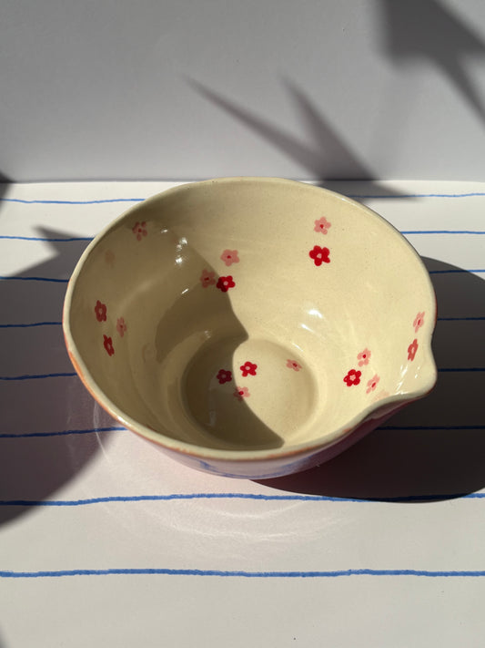 Dainty Pink & Red Flowers Matcha Bowl