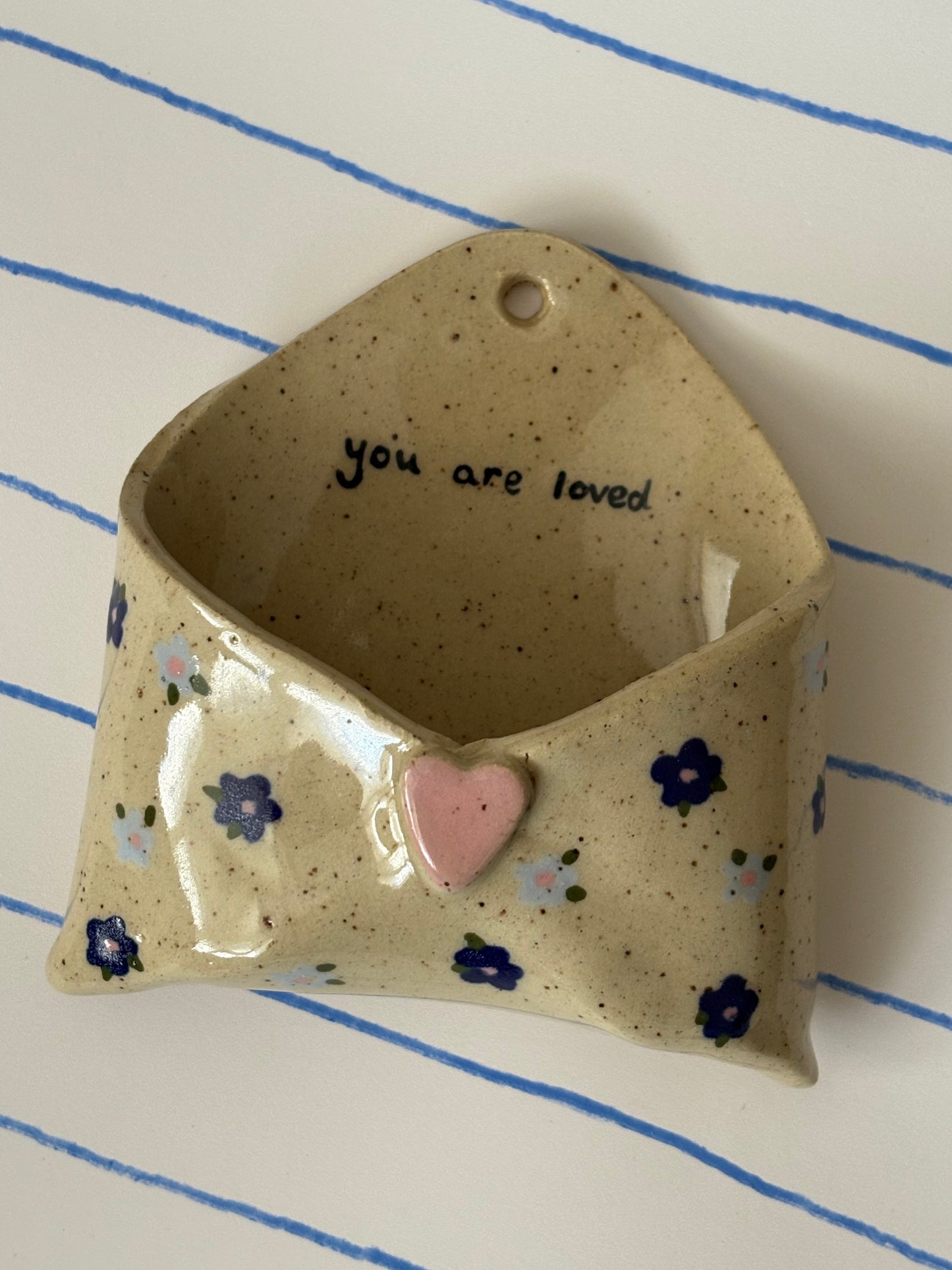 Blue Floral You Are Loved Ceramic Wall Envelope