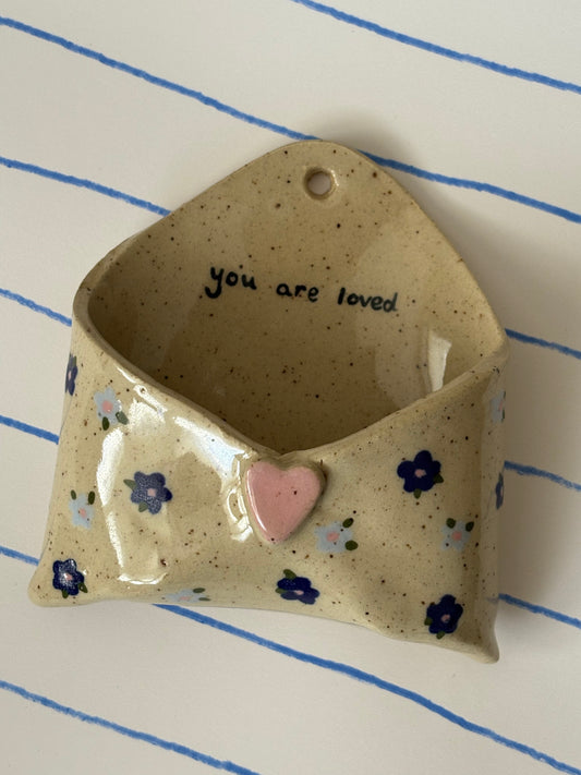 Blue Floral You Are Loved Ceramic Wall Envelope