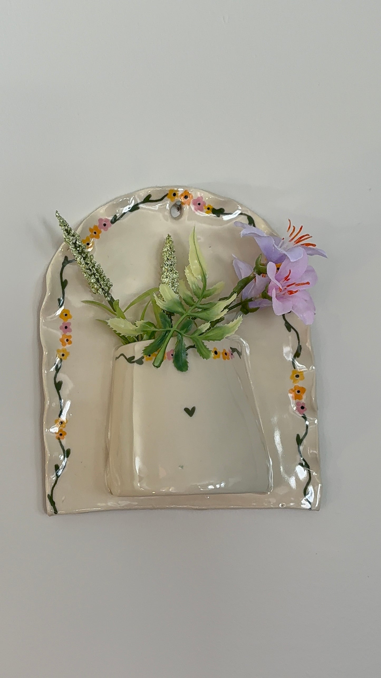 Pink, Blue, & Red Floral Ceramic Wall Vase