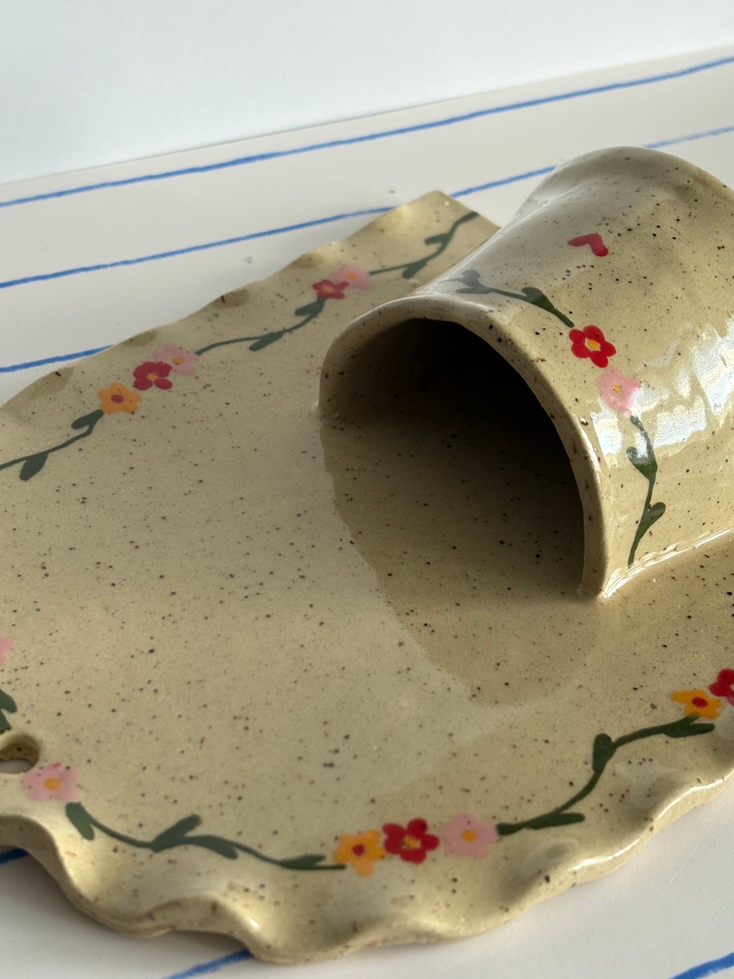 Speckled Red, Yellow, & Pink Floral Ceramic Wall Vase