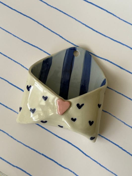 Blue Hearts Ceramic Wall Envelope