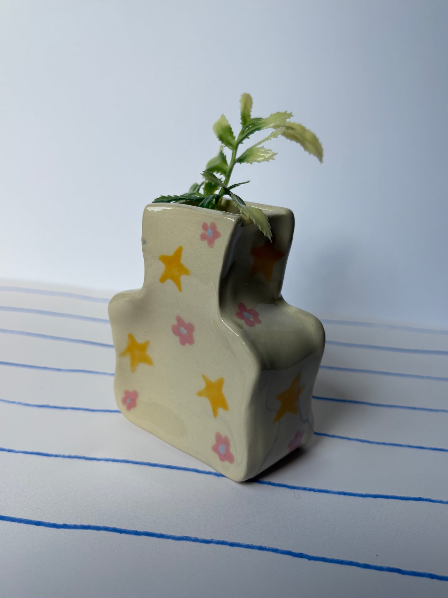 Stars & Pink Flowers Stripes Bud Vase