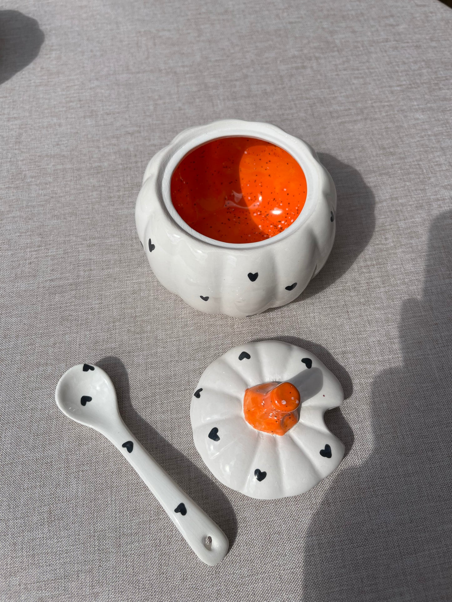 Pumpkin Sugar Jar With Spoon