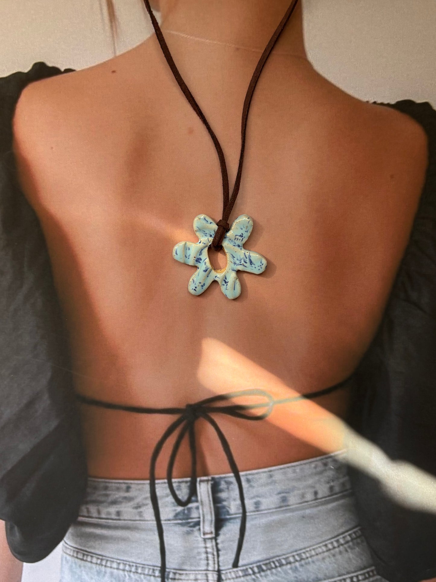Speckled Blue Flower Necklace