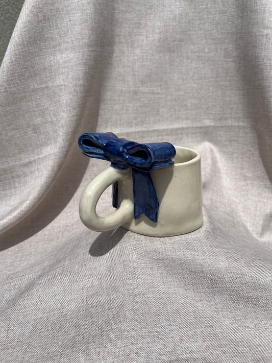 Navy Blue Bow Ceramic Handmade Mug