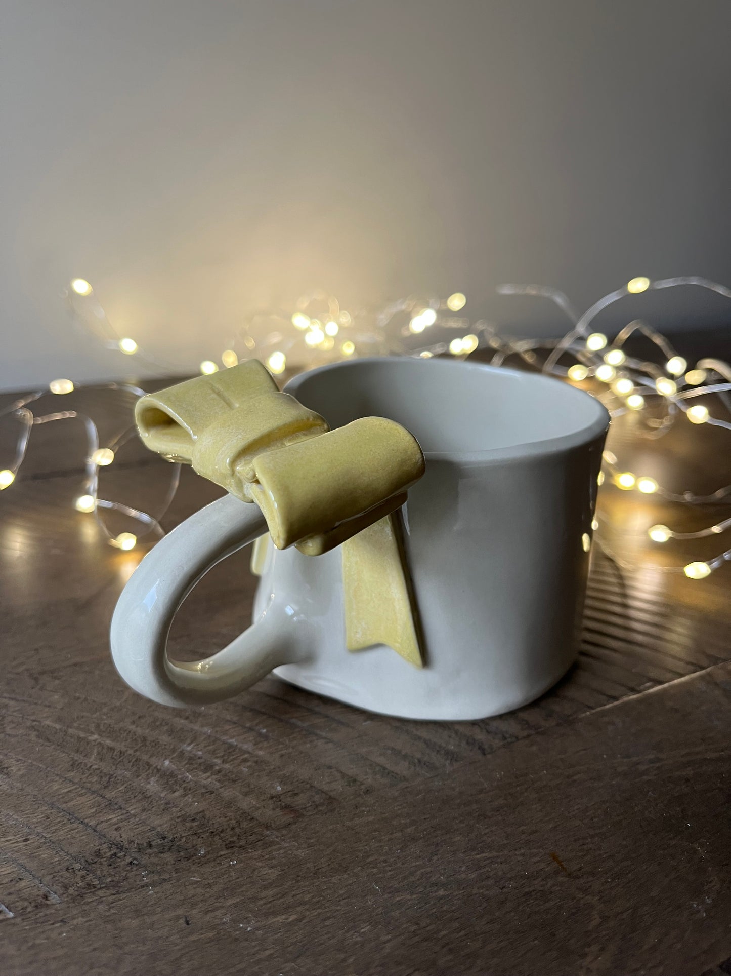 Champagne Yellow Ceramic Bow Mug