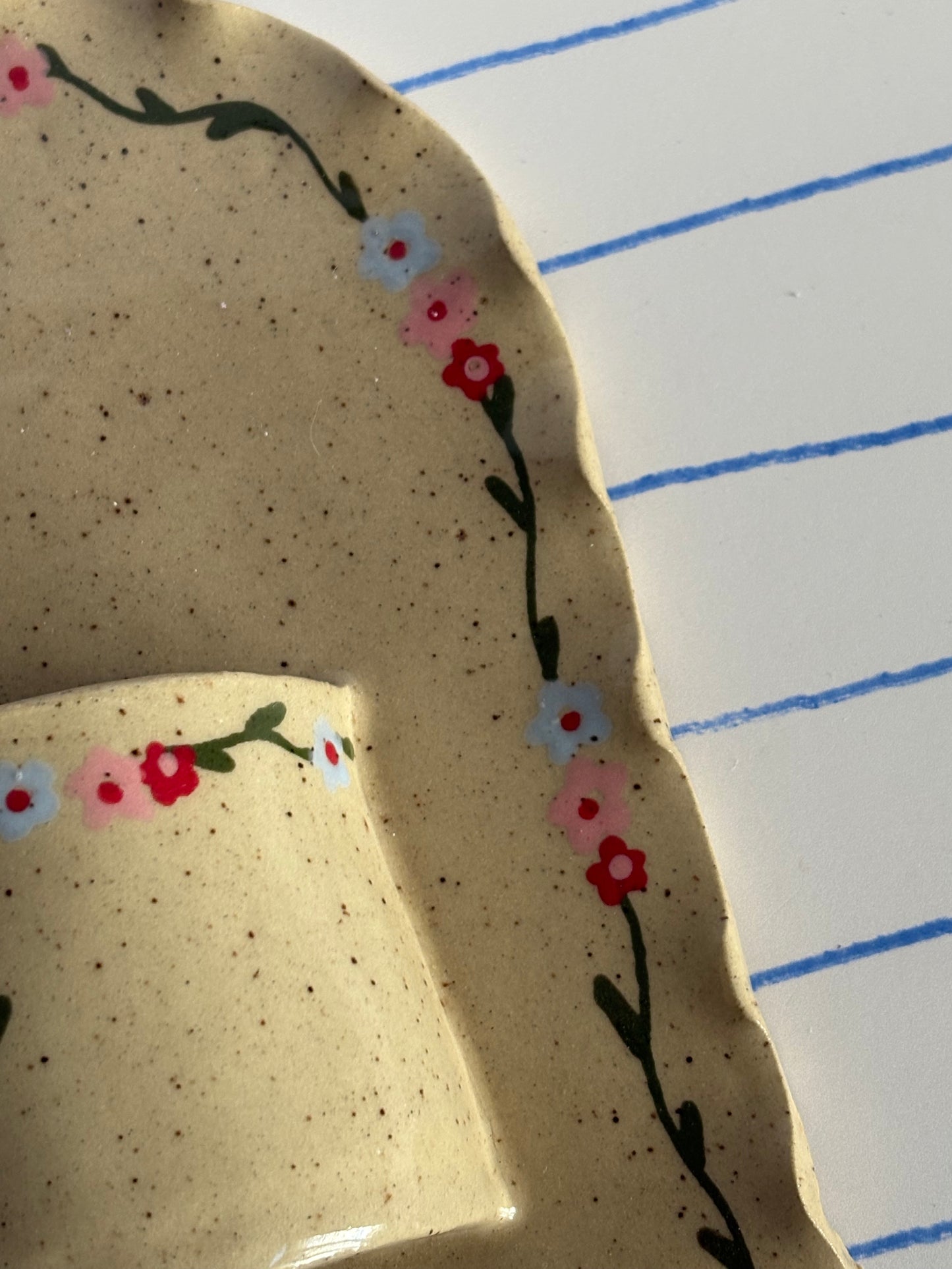 Speckled Pink, Blue, & Red Floral Ceramic Wall Vase