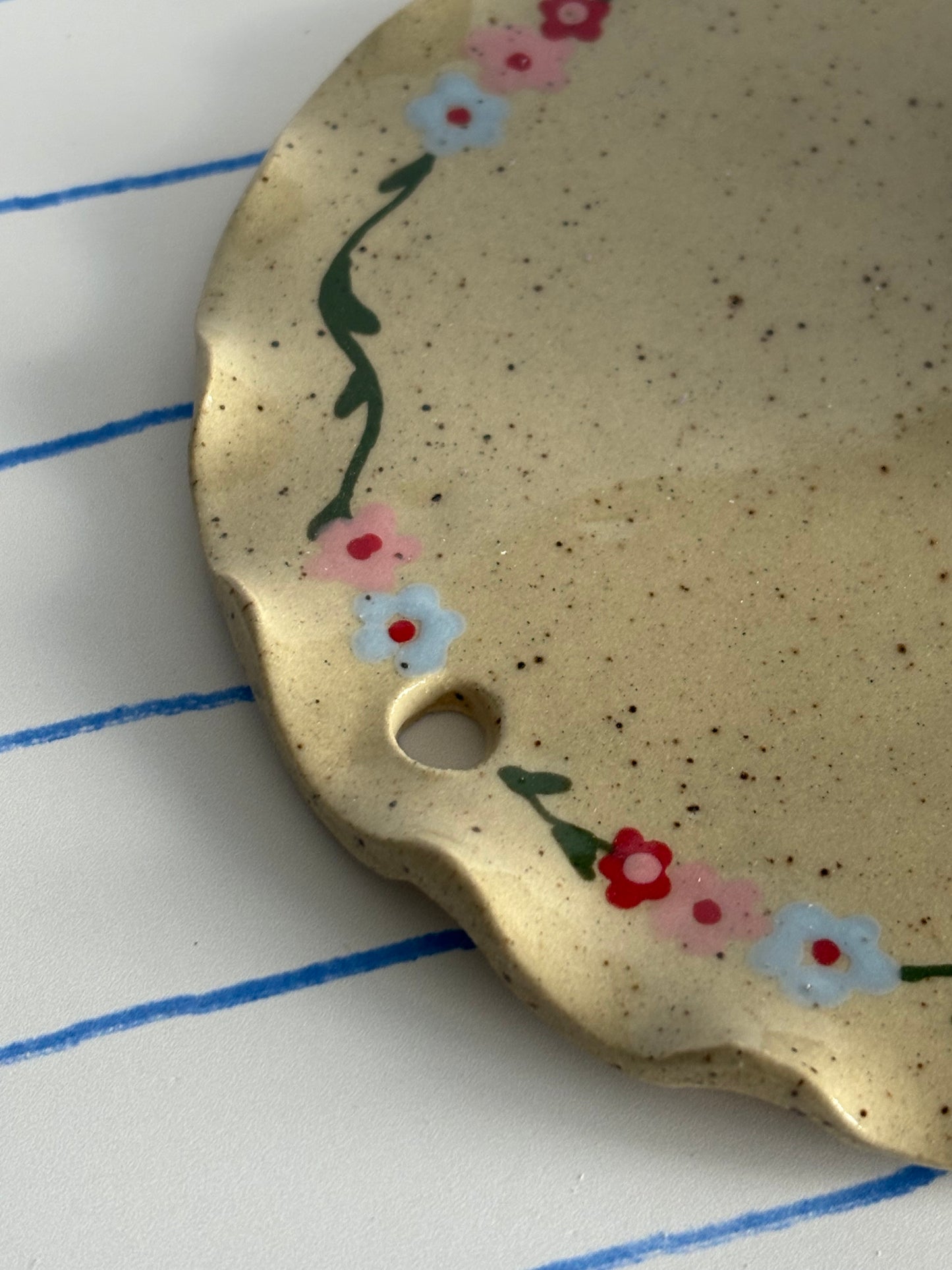 Speckled Pink, Blue, & Red Floral Ceramic Wall Vase