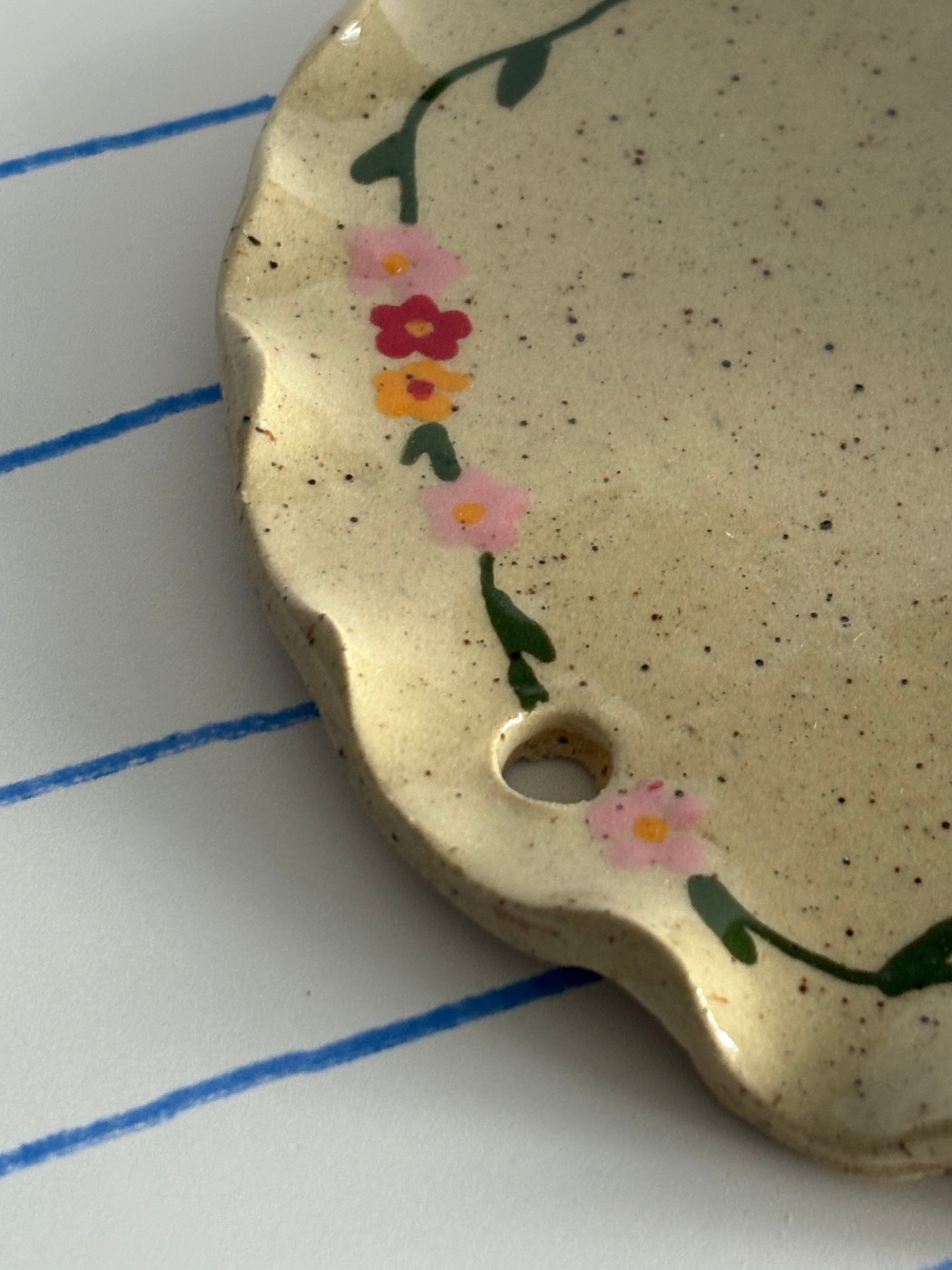 Speckled Red, Yellow, & Pink Floral Ceramic Wall Vase