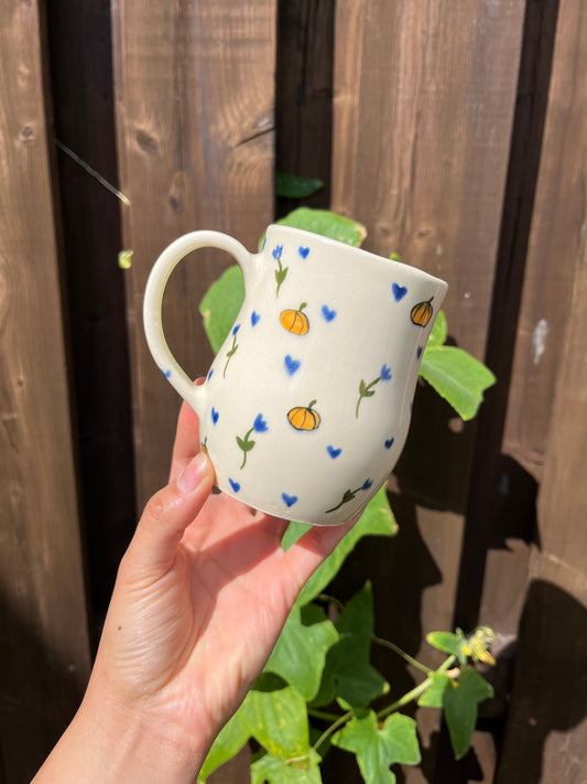 Pumpkins & Blue Flowers Mug