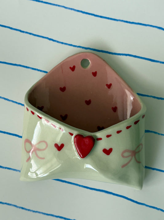 Pink Bows & Stitch Ceramic Wall Envelope