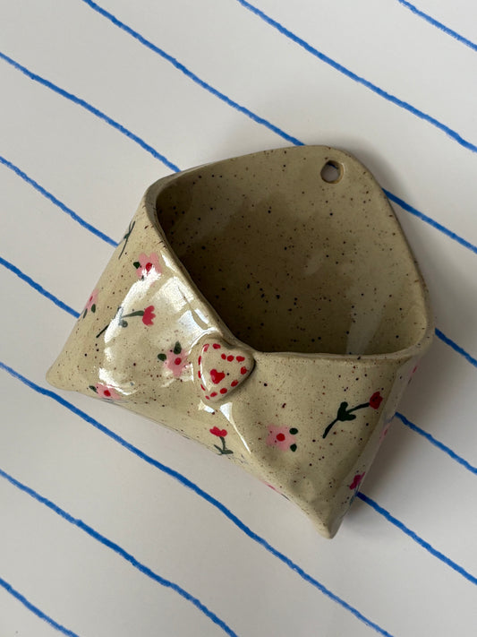 Pink & Red Floral Ceramic Wall Envelope
