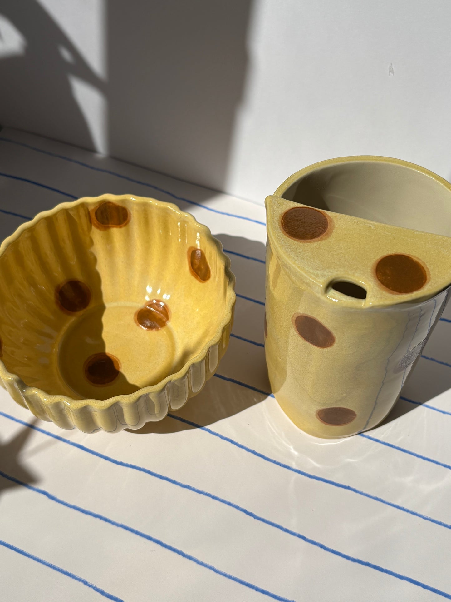 Yellow & Brown Polka Dot Breakfast Bowl
