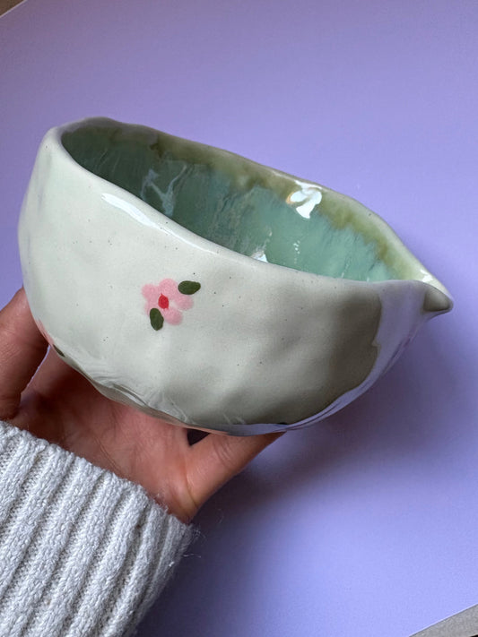 Emerald Green & Flowers Matcha Bowl
