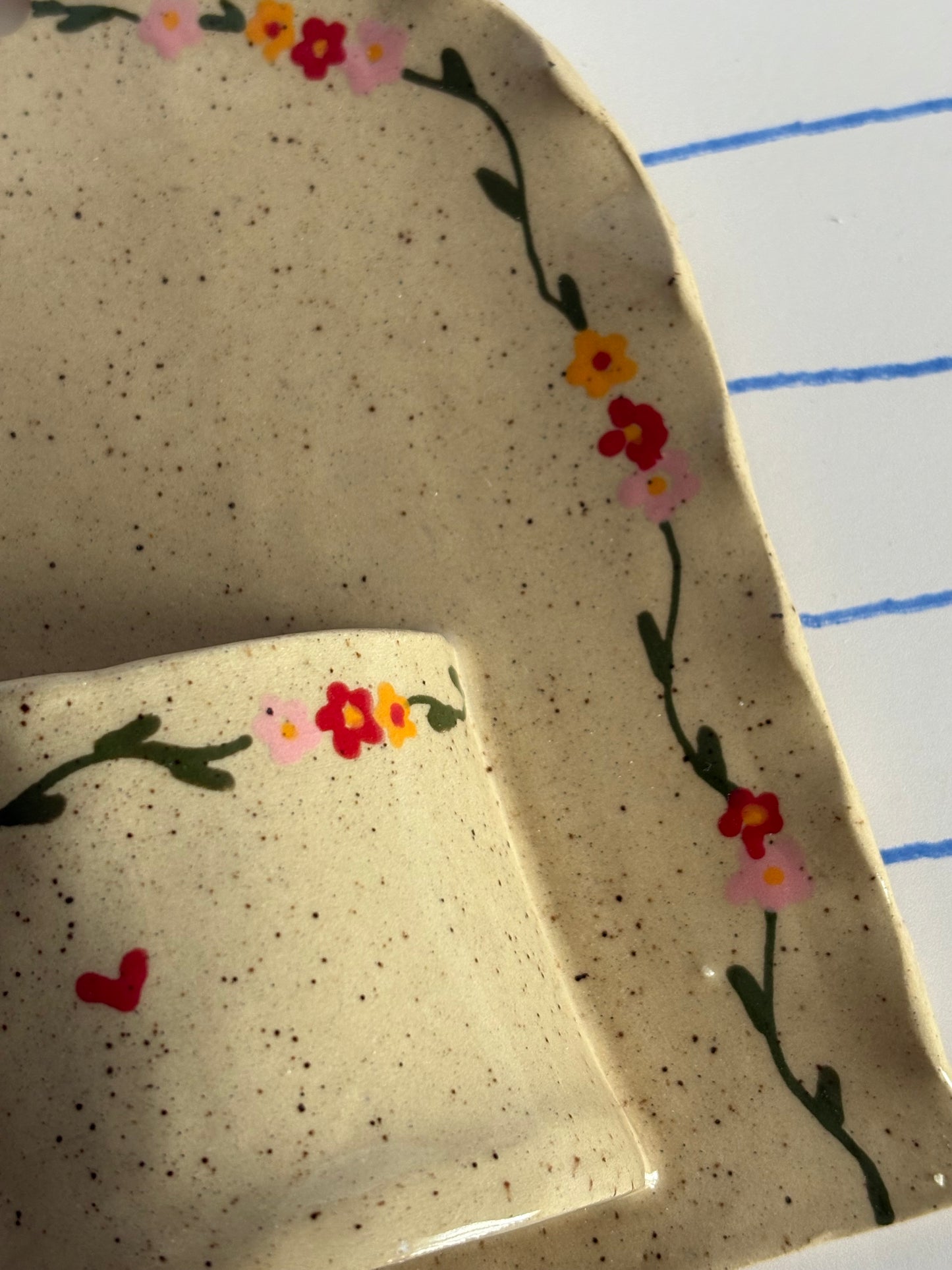 Speckled Red, Yellow, & Pink Floral Ceramic Wall Vase