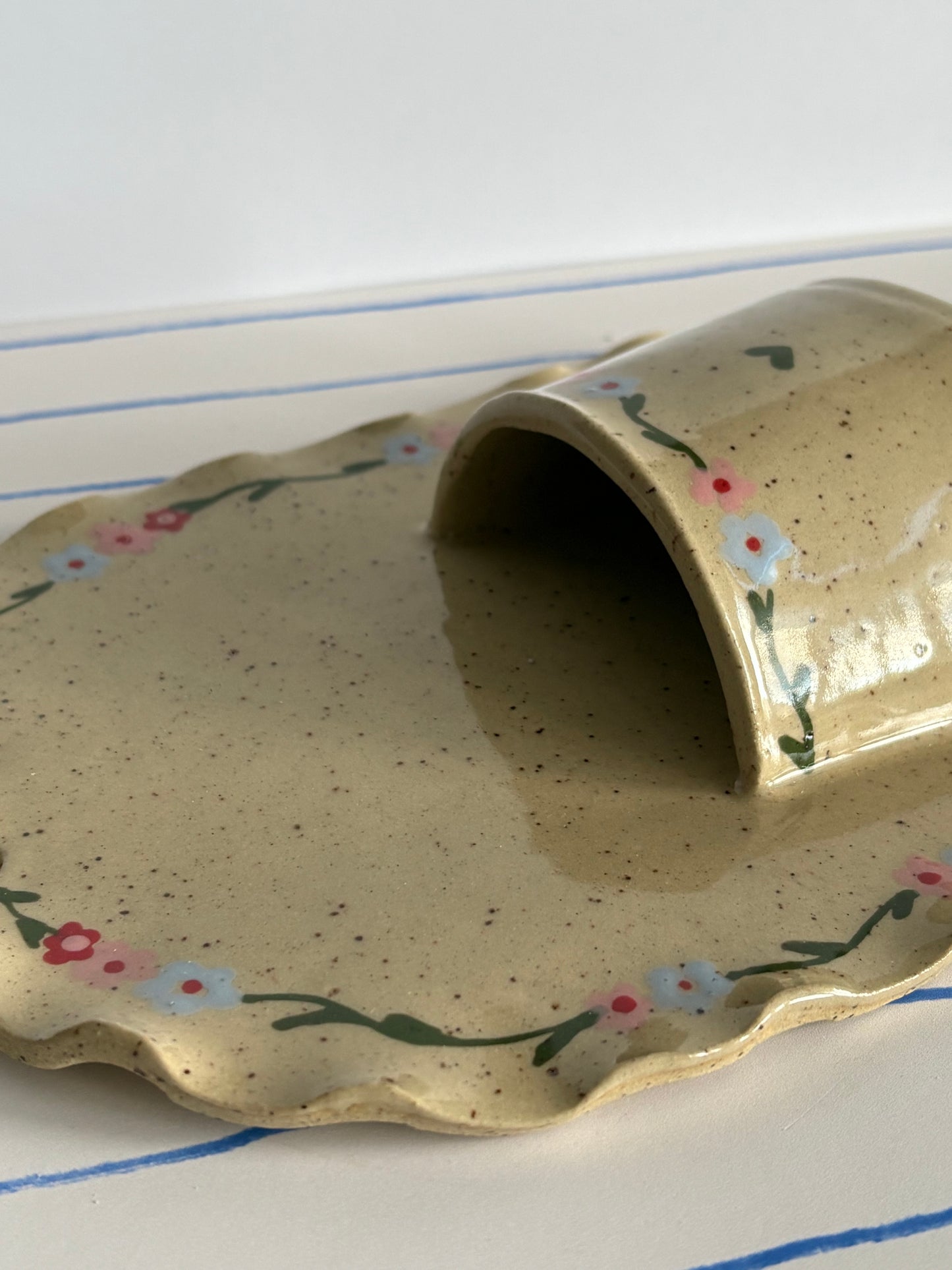 Speckled Pink, Blue, & Red Floral Ceramic Wall Vase