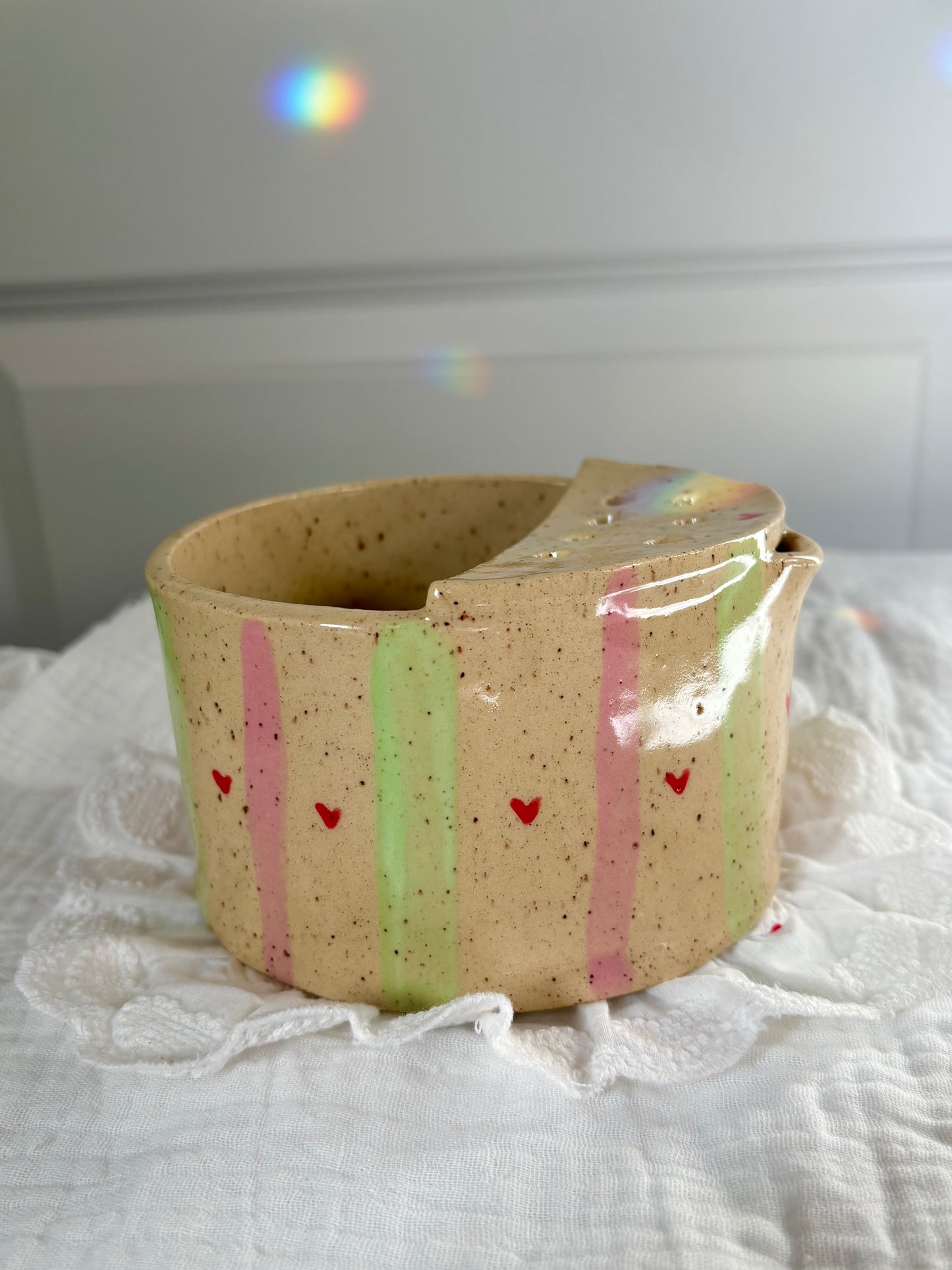 Green & Pink Stripes Berry Bowl