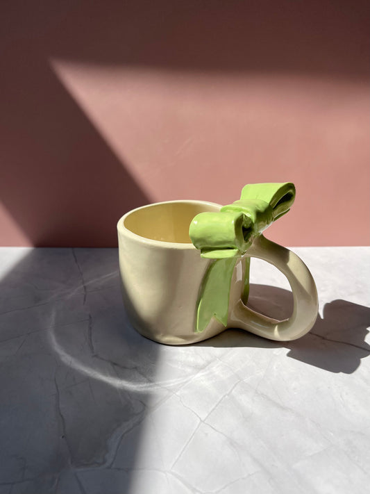 Green Bow Ceramic Handmade Mug