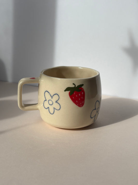 Strawberry & Doodle Flower Espresso Cup