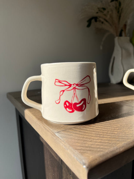 Red Cherry and Bow Ceramic Mug