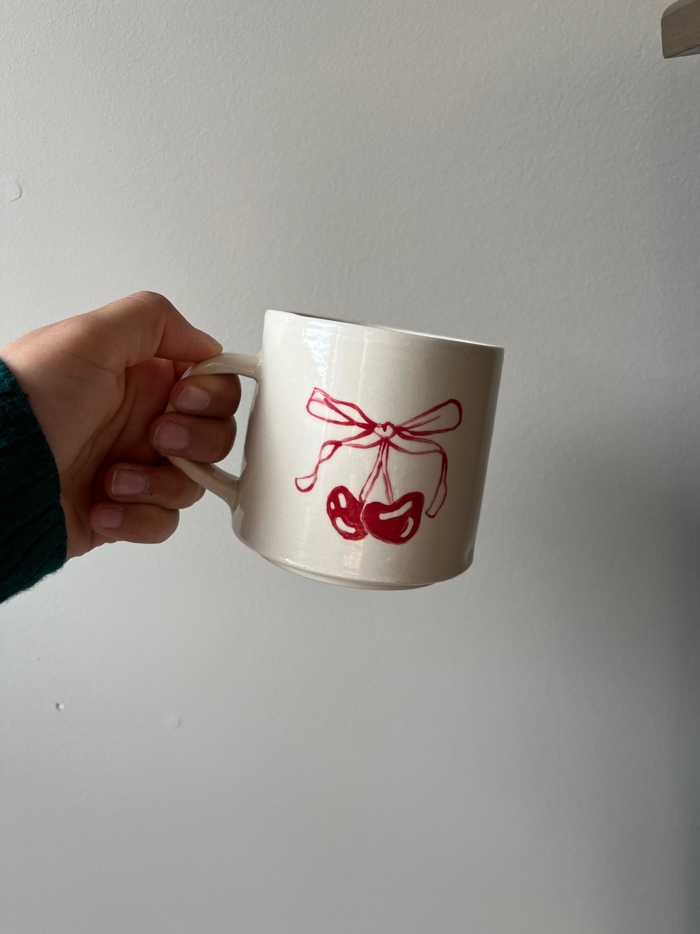 Red Cherry and Bow Ceramic Mug