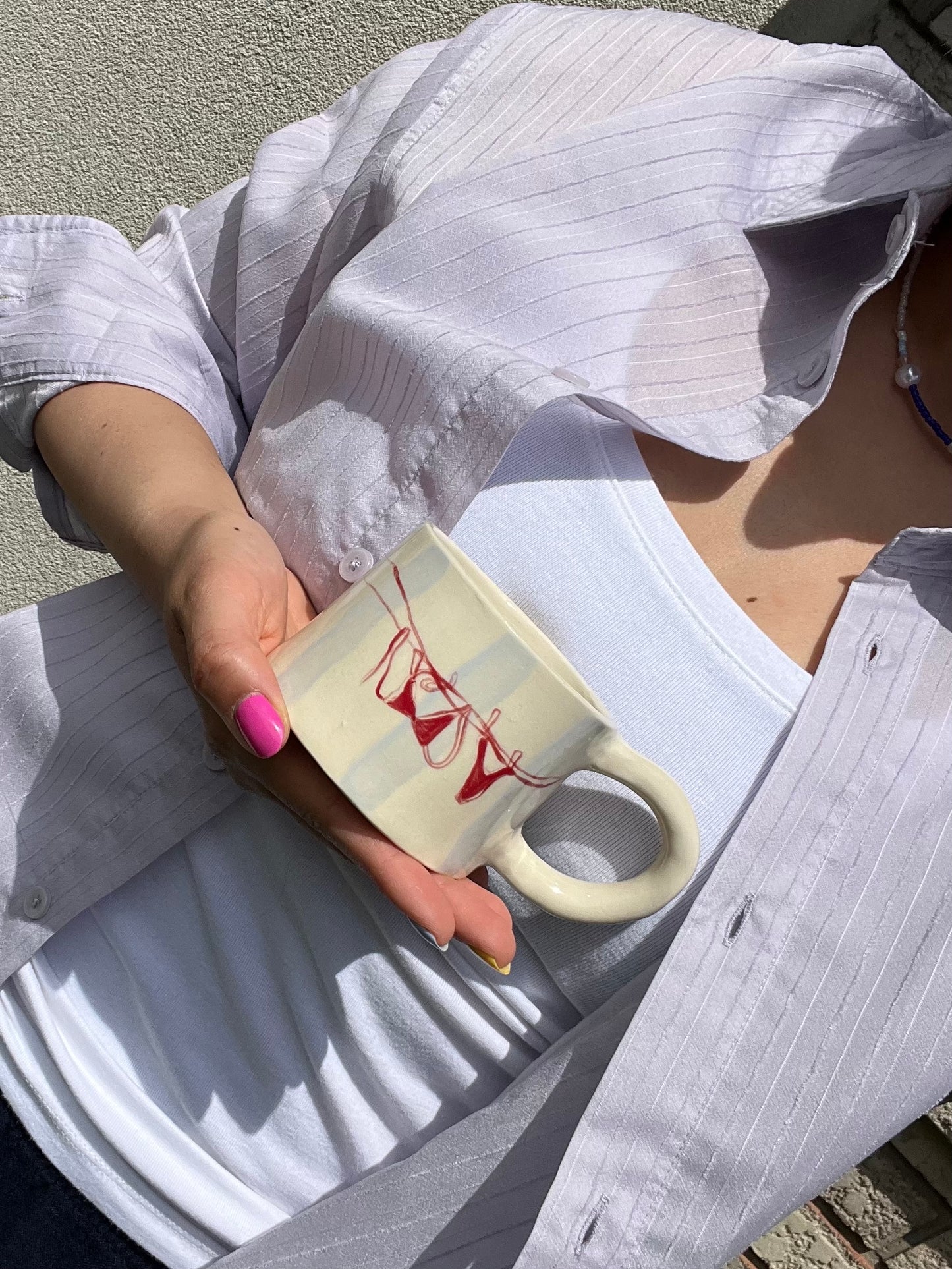 Blue Stripes And Bikini Ceramic Mug