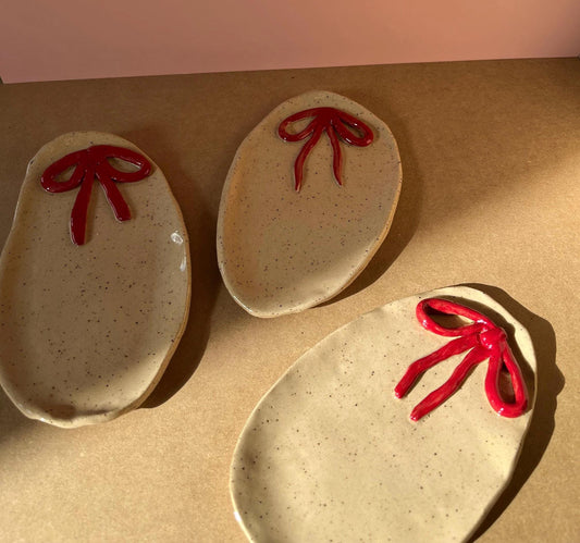 Red Bows Handmade Ceramic Trinket Dish