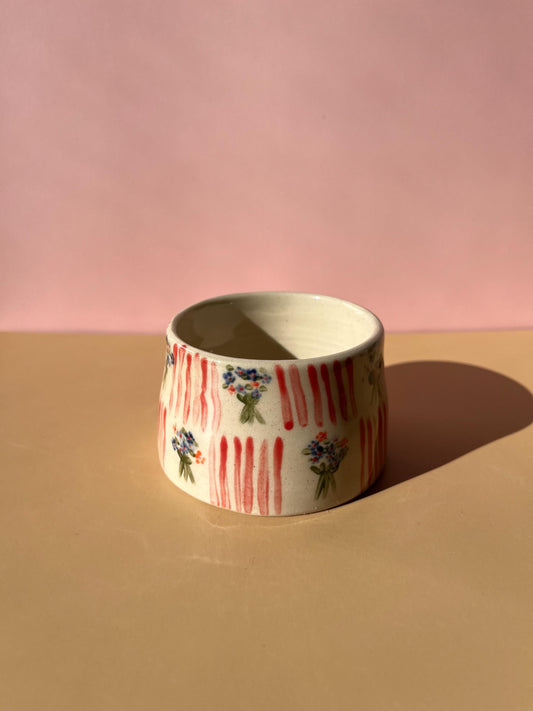 Handmade Ceramic Flowers and Stripes Bowl