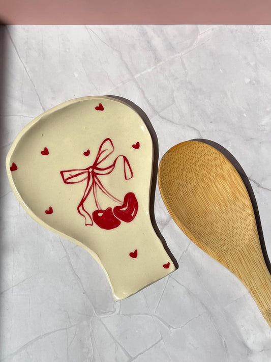 Handmade Ceramic Cherry And Bow Spoon Rest