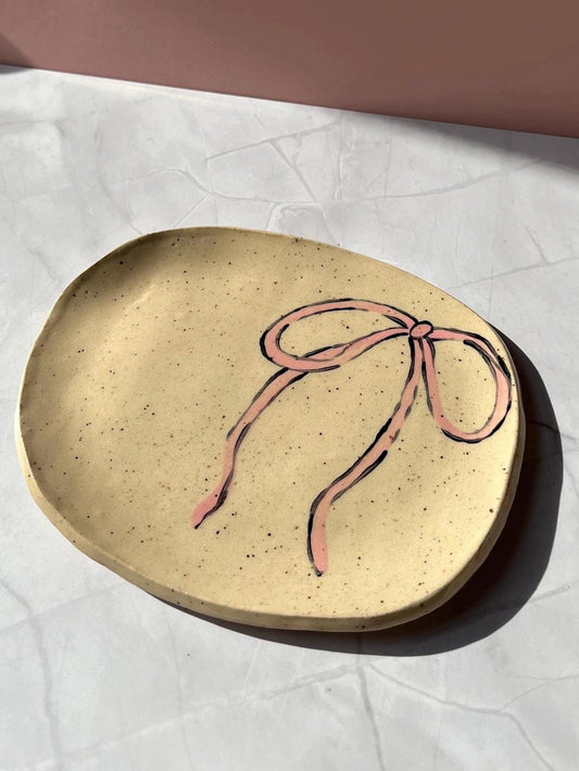 Pink Ribbon Handmade Ceramic Trinket Dish