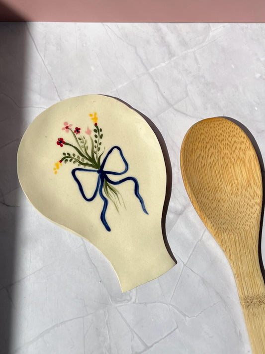 Handmade Ceramic Bow and Flowers Spoon Rest