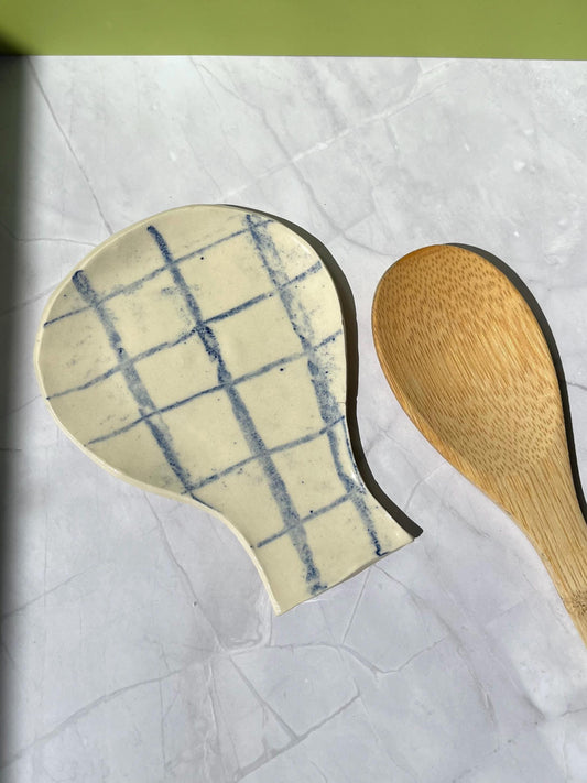 Handmade Ceramic Blue Stripes Spoon Rest